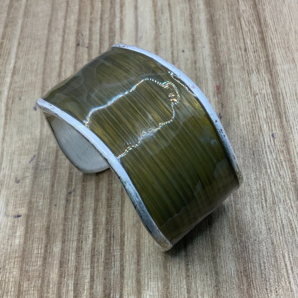 Lia Sophia Green Enamel Distressed Cuff Bracelet